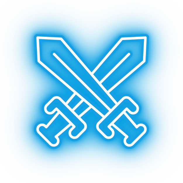 Neon blue crossed swords icon